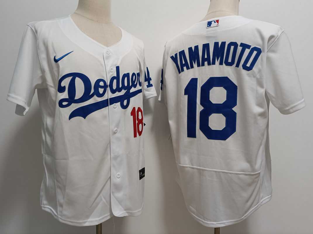 Mens Los Angeles Dodgers #18 Yoshinobu Yamamoto Nike White Home FlexBase Player Jersey->los angeles dodgers->MLB Jersey